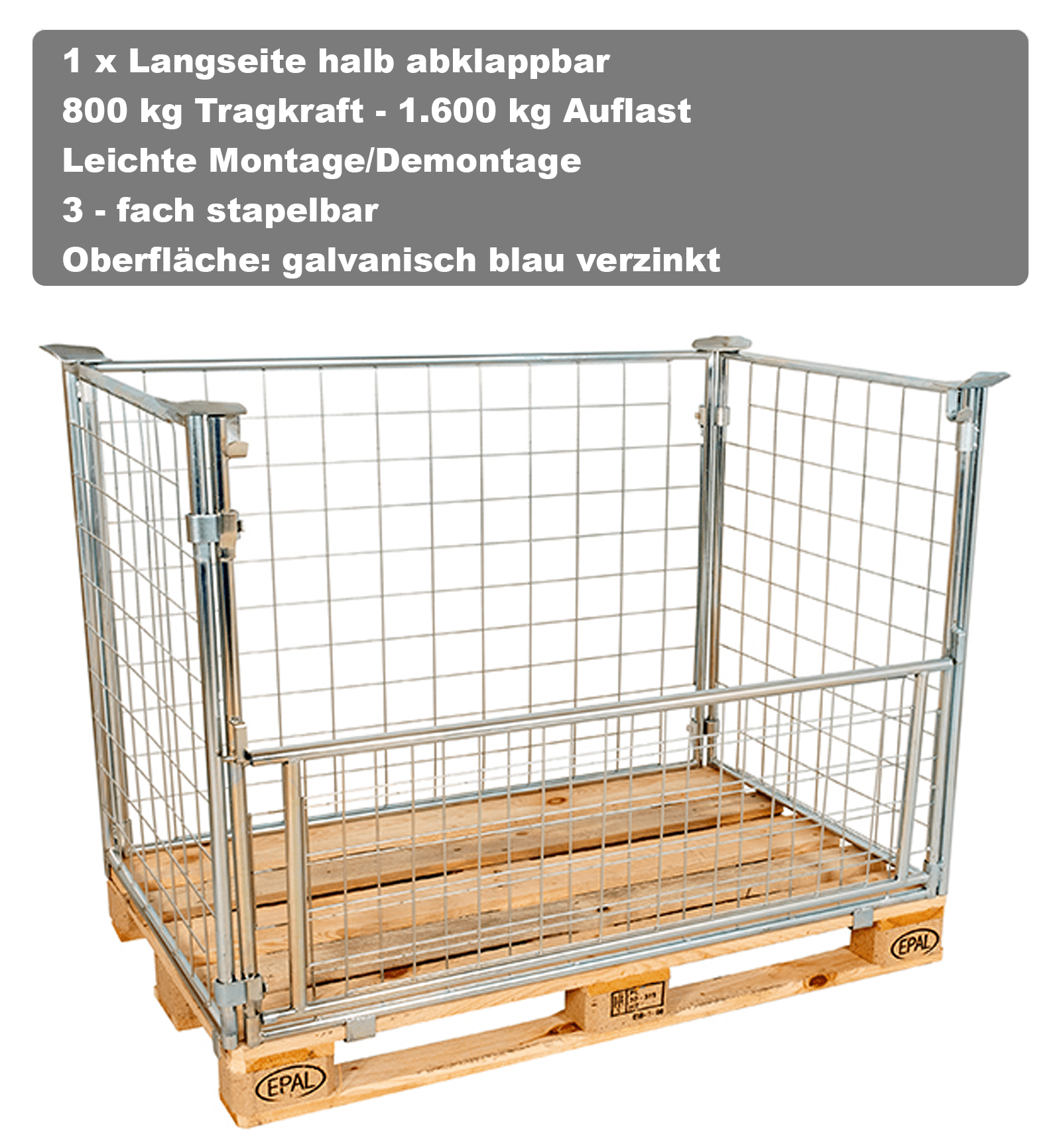 Gitterbox Gitteraufsatzrahmen verzinkt Nutzhöhe 1200mm, 100x100 – Detailansicht 2