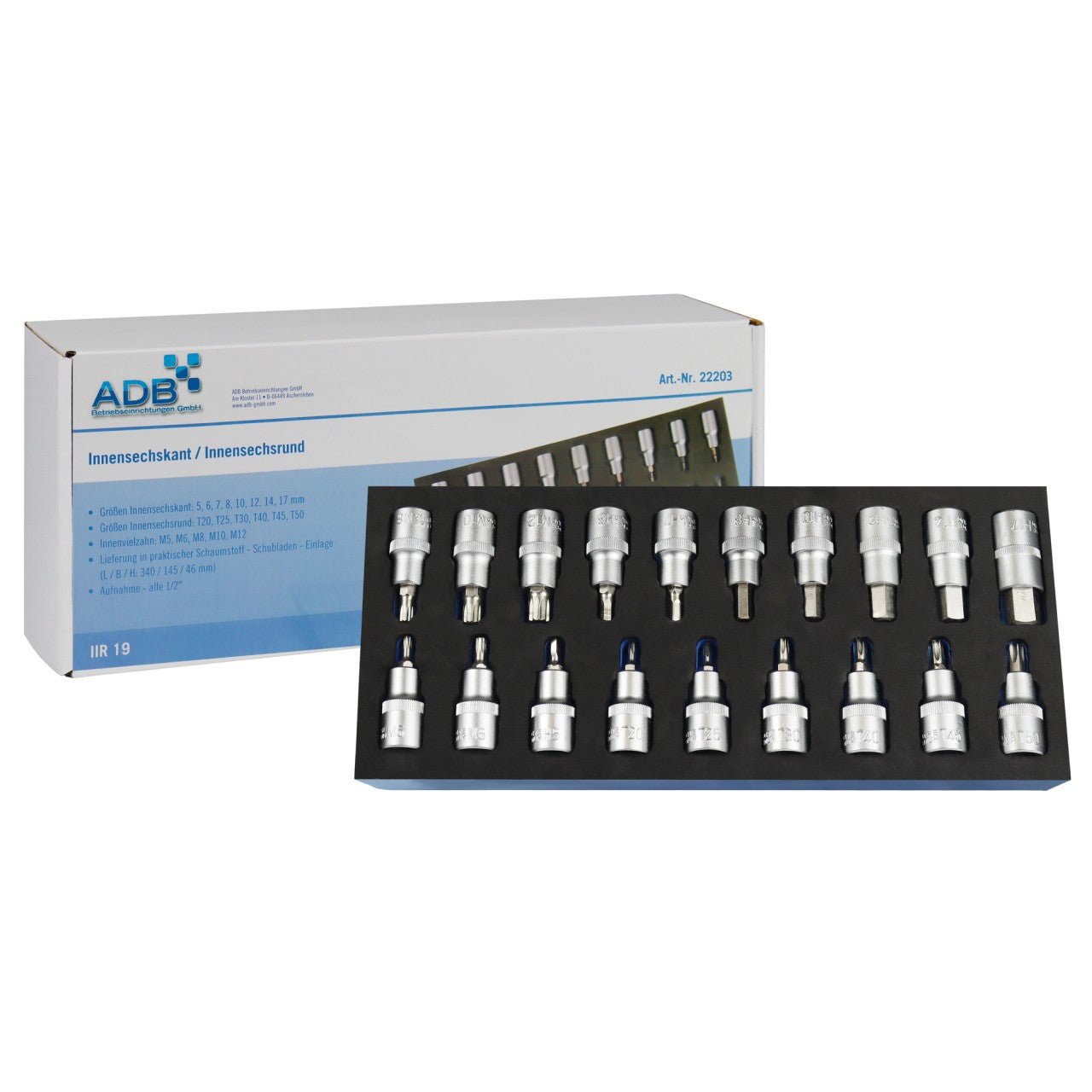 Innensechskant/Innensechsrund-Set 1/2",19-tlg