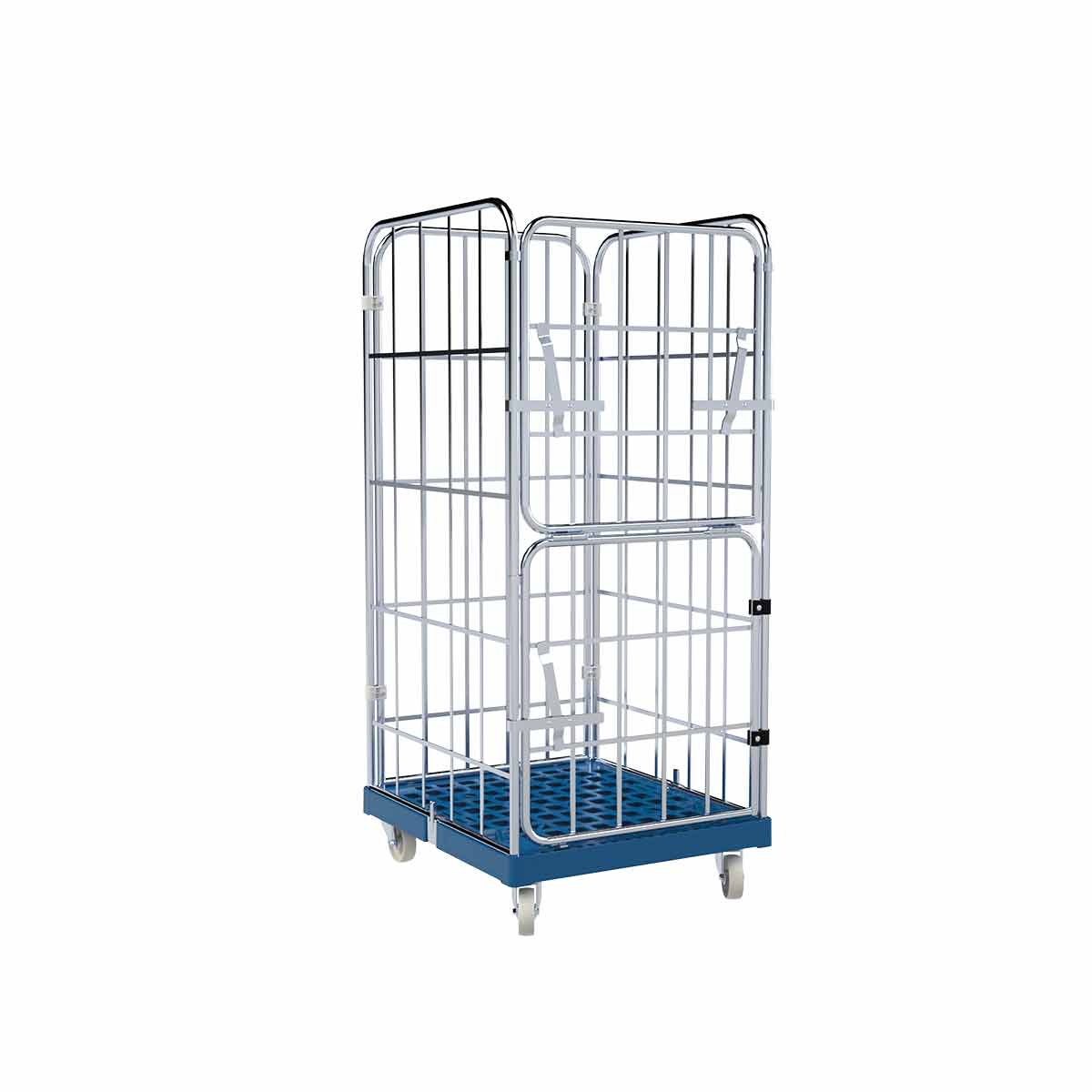 Rollbehälter 1460 KU blau, 724 x 815 mm, 4-seitig, Vorderwand