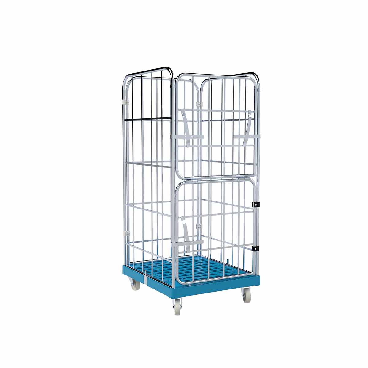 Rollbehälter 1460 KU blau, 724 x 815 mm, 4-seitig, Vorderwand