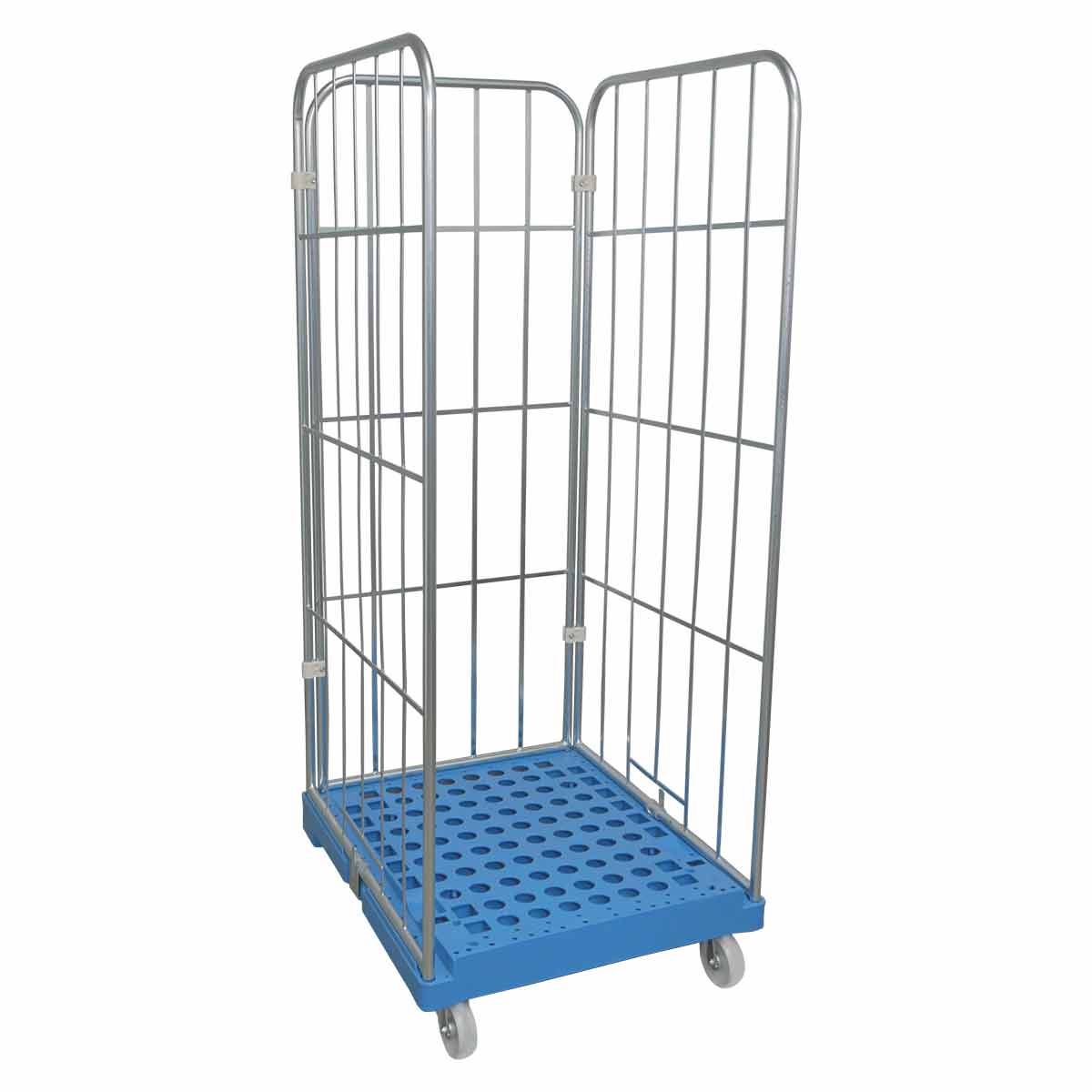 Rollbehälter 1600 KU blau, 724 x 815 mm, 3-seitig, Cr 3, Schrägboden