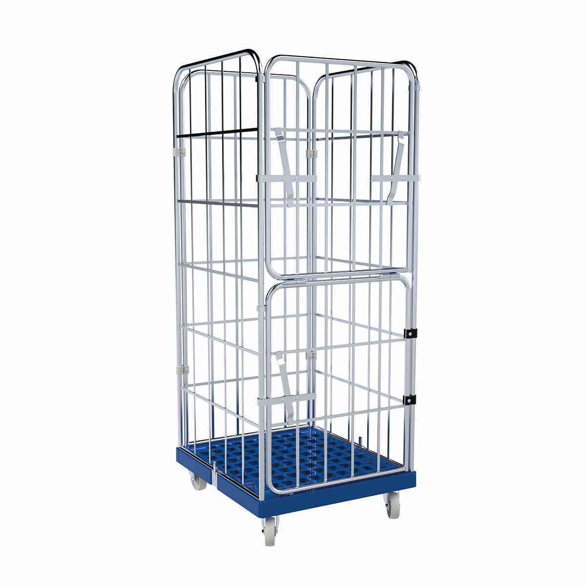 Rollbehälter 1650 KU blau, 724 x 815 mm, 4-seitig, Vorderwand