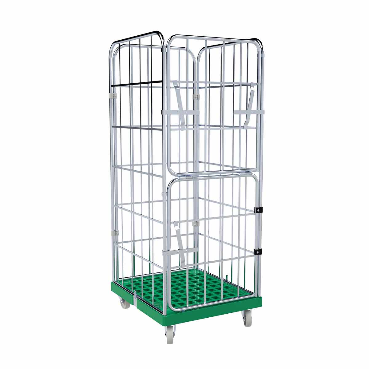 Rollbehälter 1650 KU grün, 724 x 815 mm, 4-seitig, Vorderwand