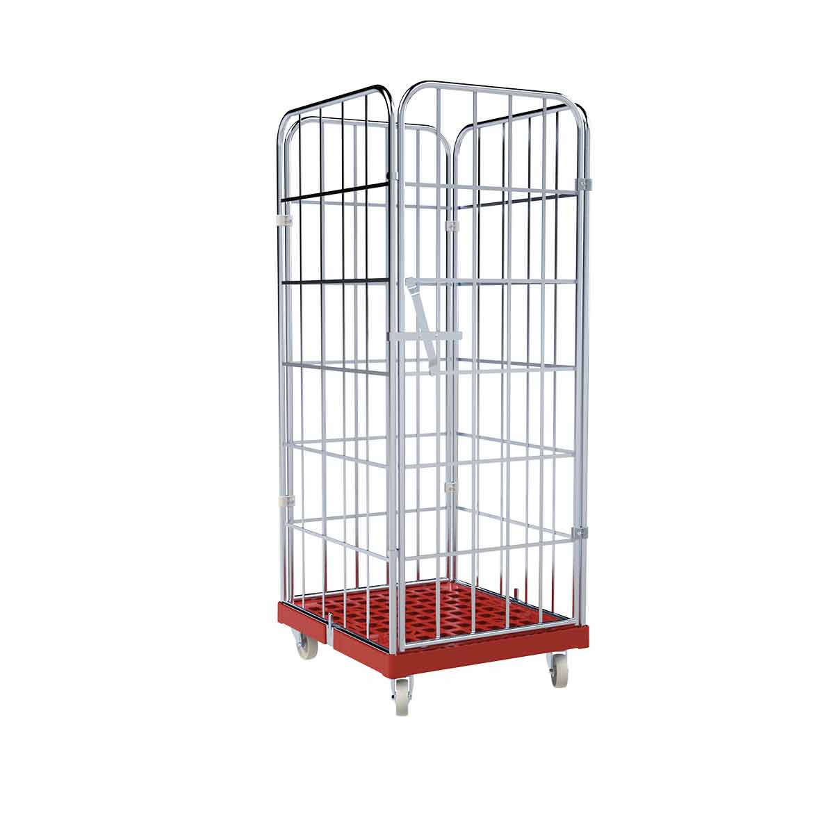 Rollbehälter 1650 KU rot, 724 x 815 mm, 4-seitig, 1 Vorderwand, Cr 3