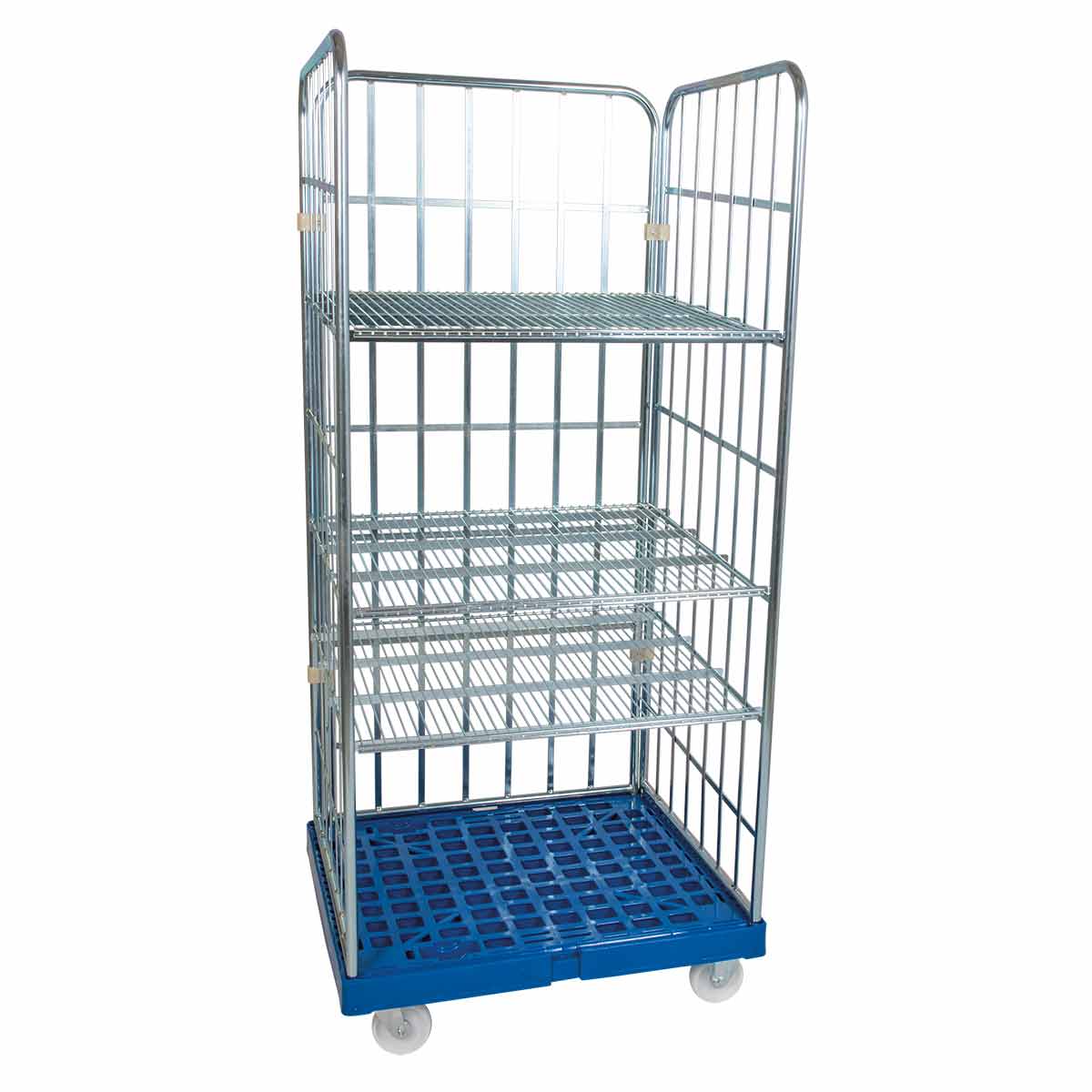 Rollregal 1600 KU blau, 815 x 724 mm, 3-seitig, 20° Neigung, 3 ZWB