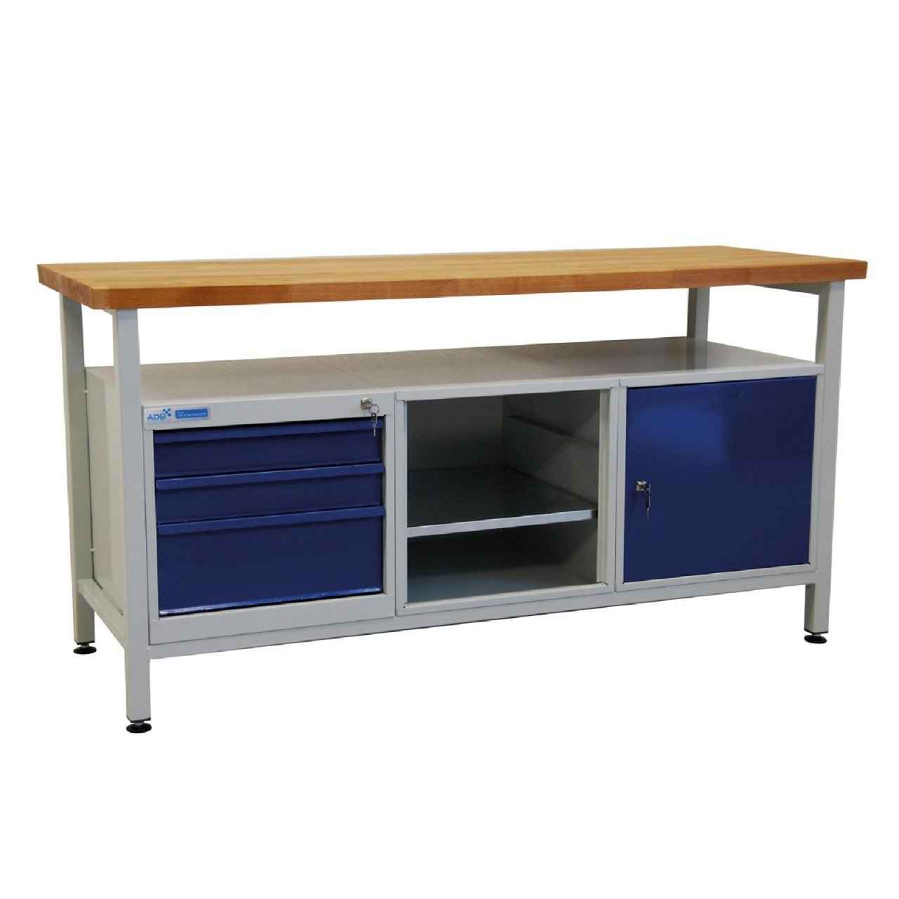 ADB Werktisch / Werkzeugtisch 1700x600x840 mm mit 3 Schubladen, 1 Tür