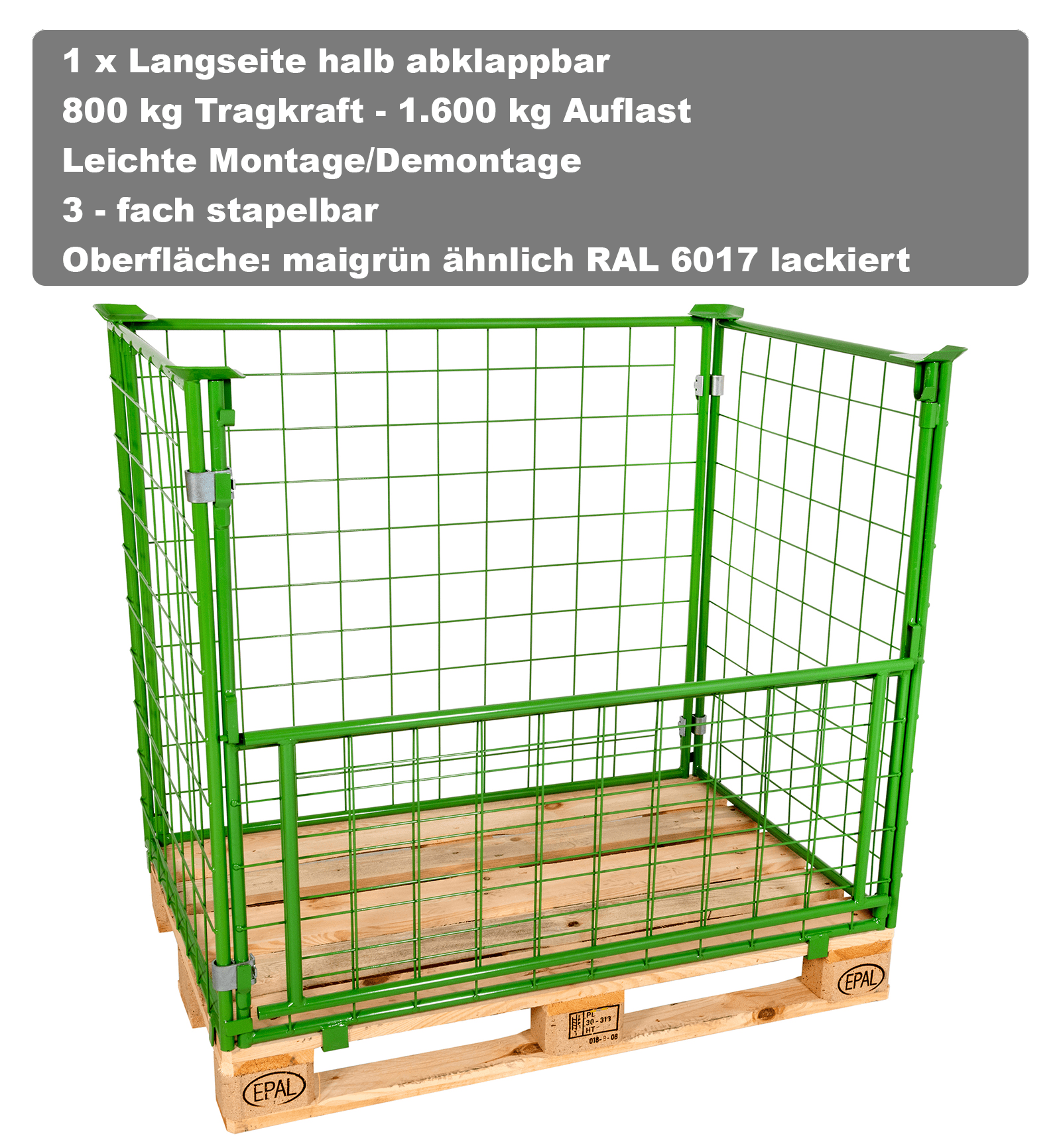 Gitteraufsatzrahmen Nutzhöhe 1000mm, 100x100 Drahtmaschung, grün – Detailansicht 2