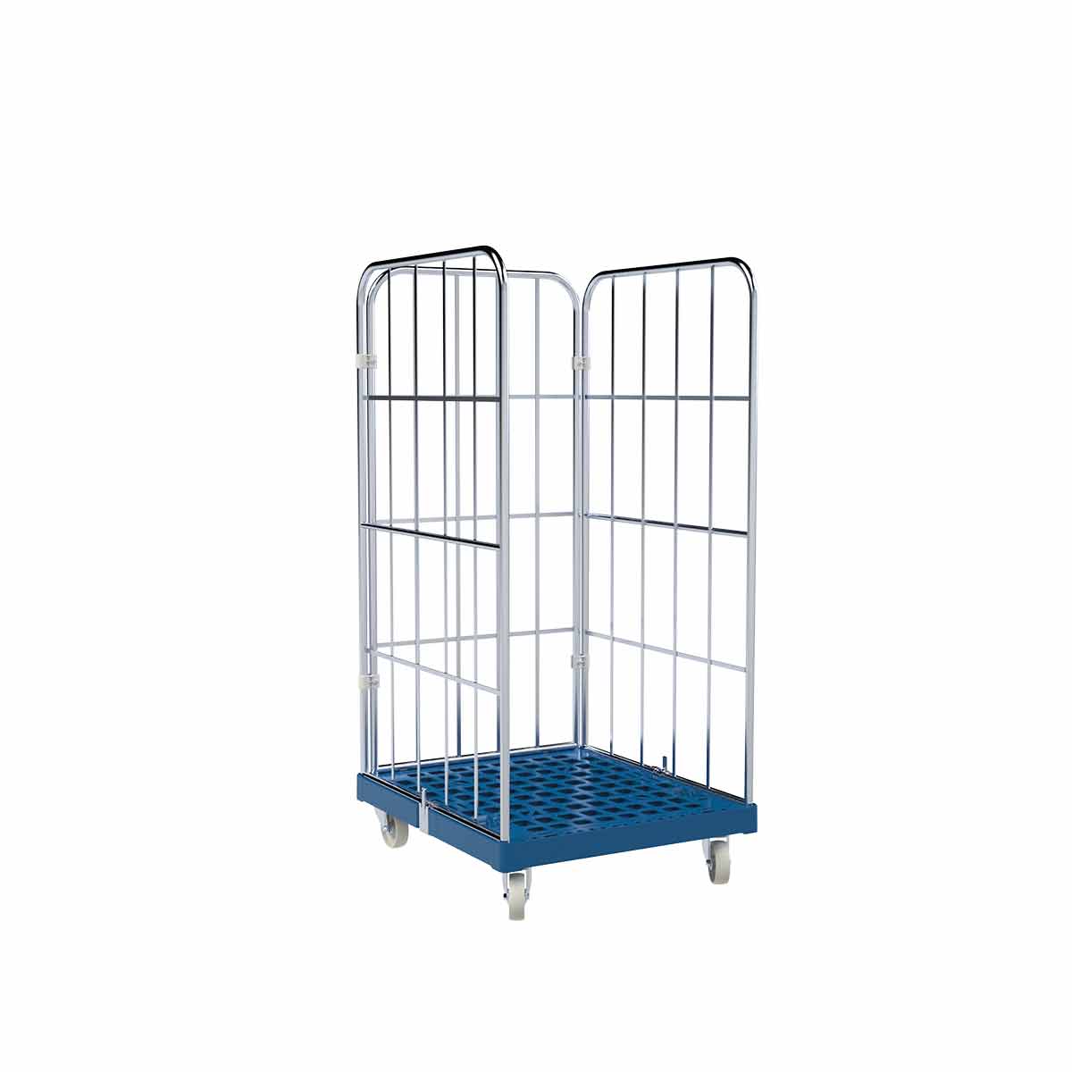 Rollbehälter 1350 KU blau, 724 x 815 mm, 3 - seitig, Cr 3 - Abrollwerk