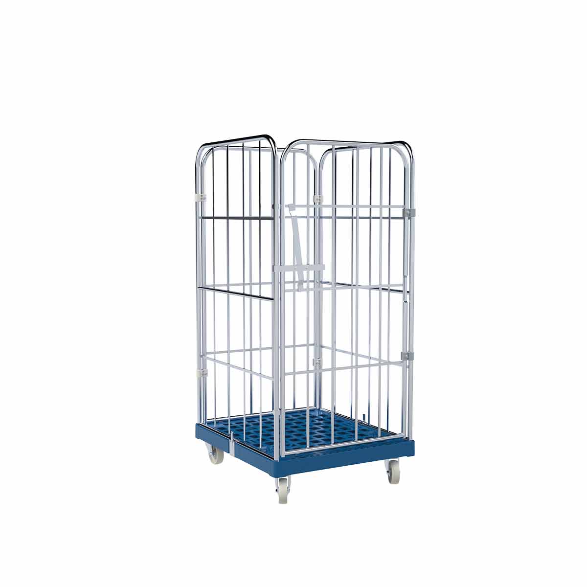 Rollbehälter 1350 KU blau, 724 x 815 mm, Typ 4-seitig, 1 Vorderwand