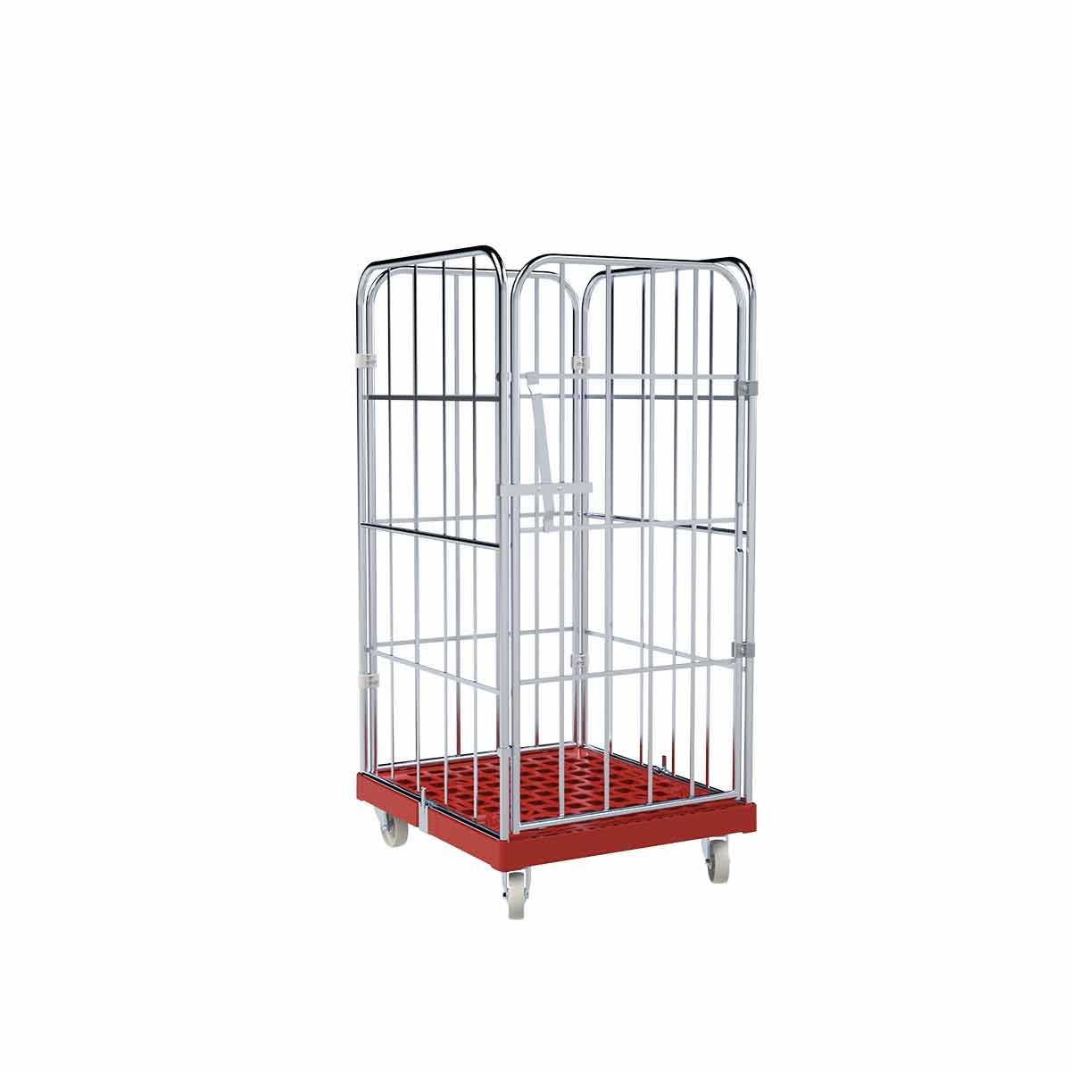 Rollbehälter 1350 KU rot, 724 x 815 mm, Typ 4-seitig, 1 Vorderwand