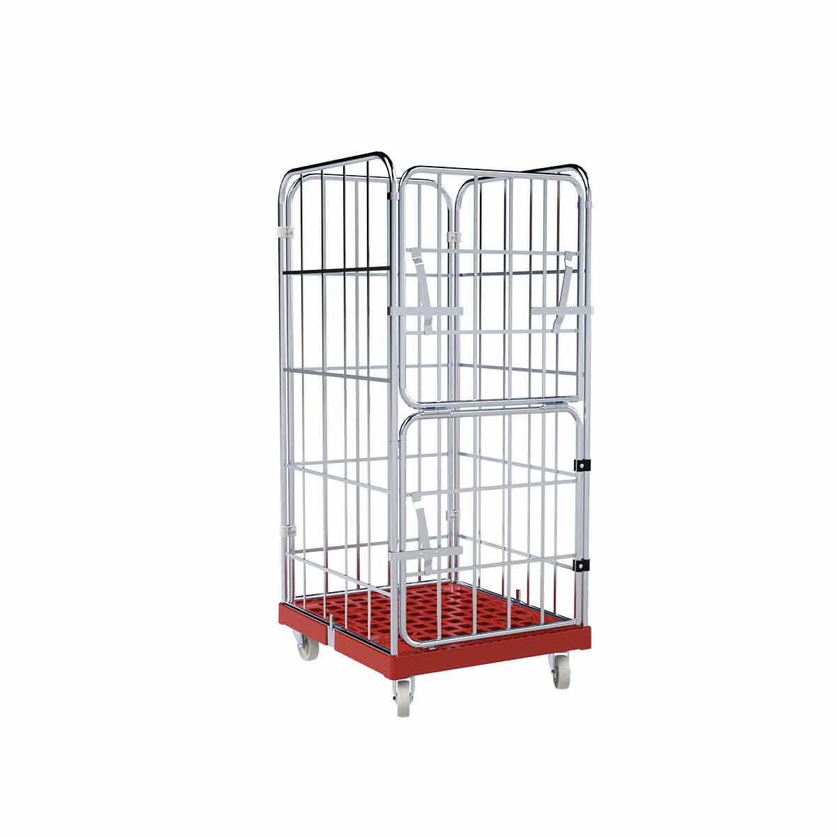 Rollbehälter 1460 KU rot, 724 x 815 mm, 4-seitig, Vorderwand