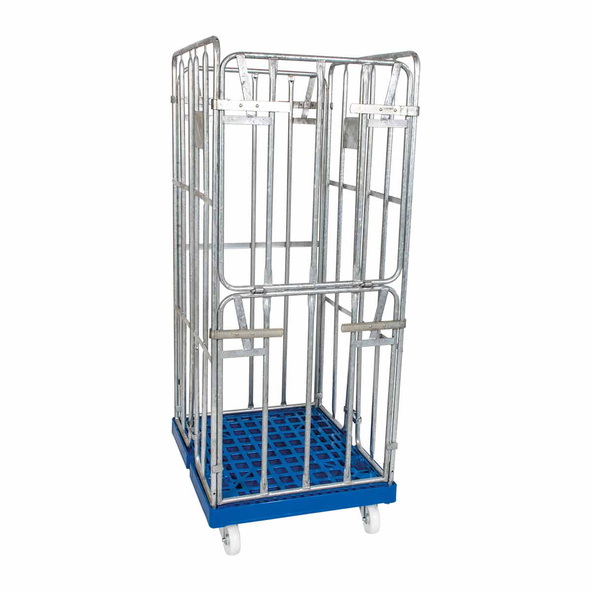 Rollbehälter 1500 KU blau, 682 x 815 mm, 4-seitig, Vorderwand