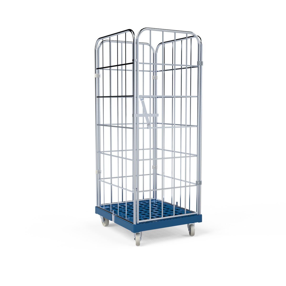 Rollbehälter 1650 KU blau, 724 x 815 mm, 4-seitig, 1 Vorderwand, Cr 3