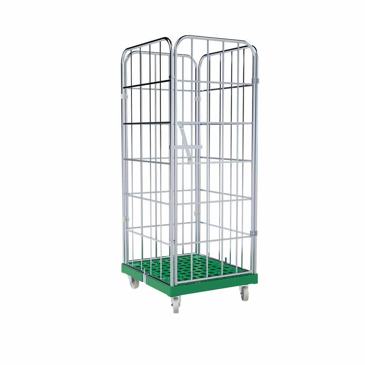 Rollbehälter 1650 KU grün, 724 x 815 mm, 4-seitig, 1 Vorderwand, Cr 3