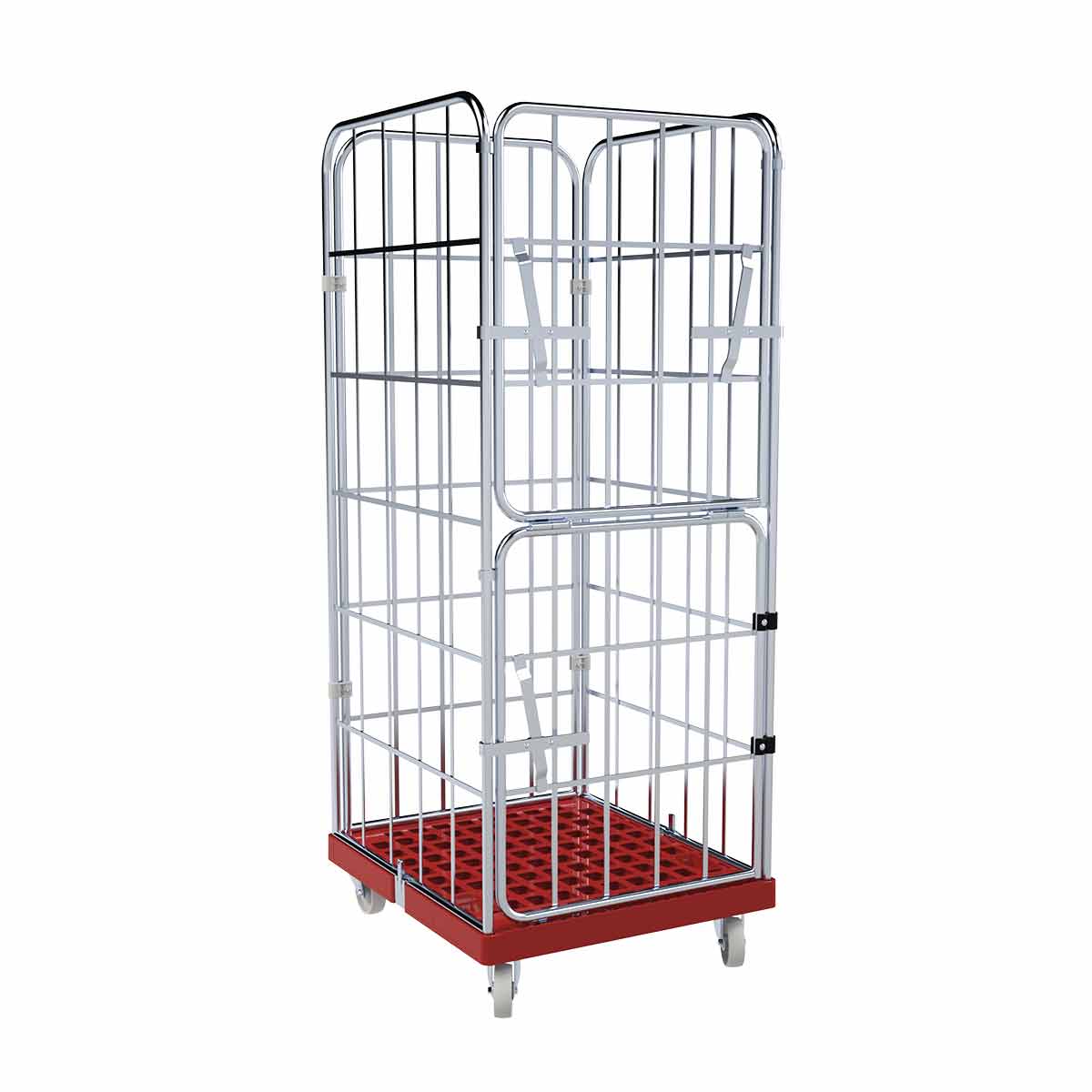 Rollbehälter 1650 KU rot, 724 x 815 mm, 4 - seitig, Vorderwand klappbar, Cr 3 - Abrollwerk