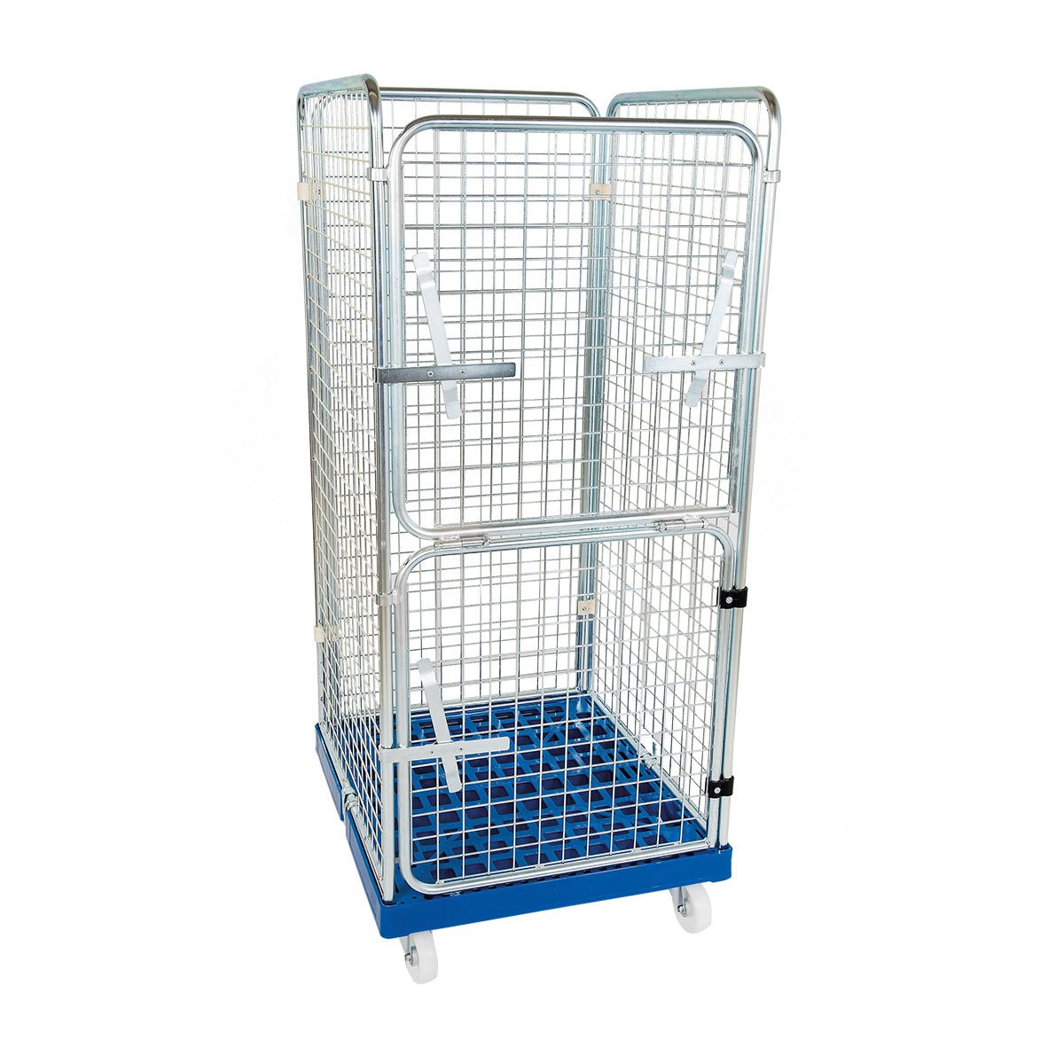 Rollbehälter ADB 1460 KU blau, 724 x 815 mm, 4-seitig, Vorderwand