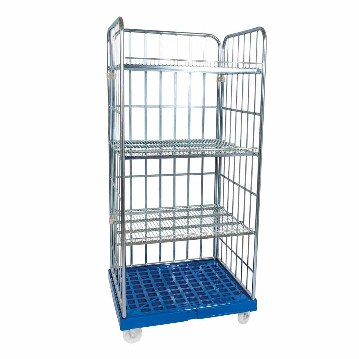 Rollregal 1600 KU blau, 815 x 724 mm, 3-seitig, ohne Neigung, 3 ZWB